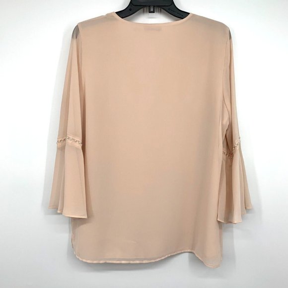 Calvin Klein Top Pink Pearl Embellished V Neck Bell Sleeve - Picture 9 of 11